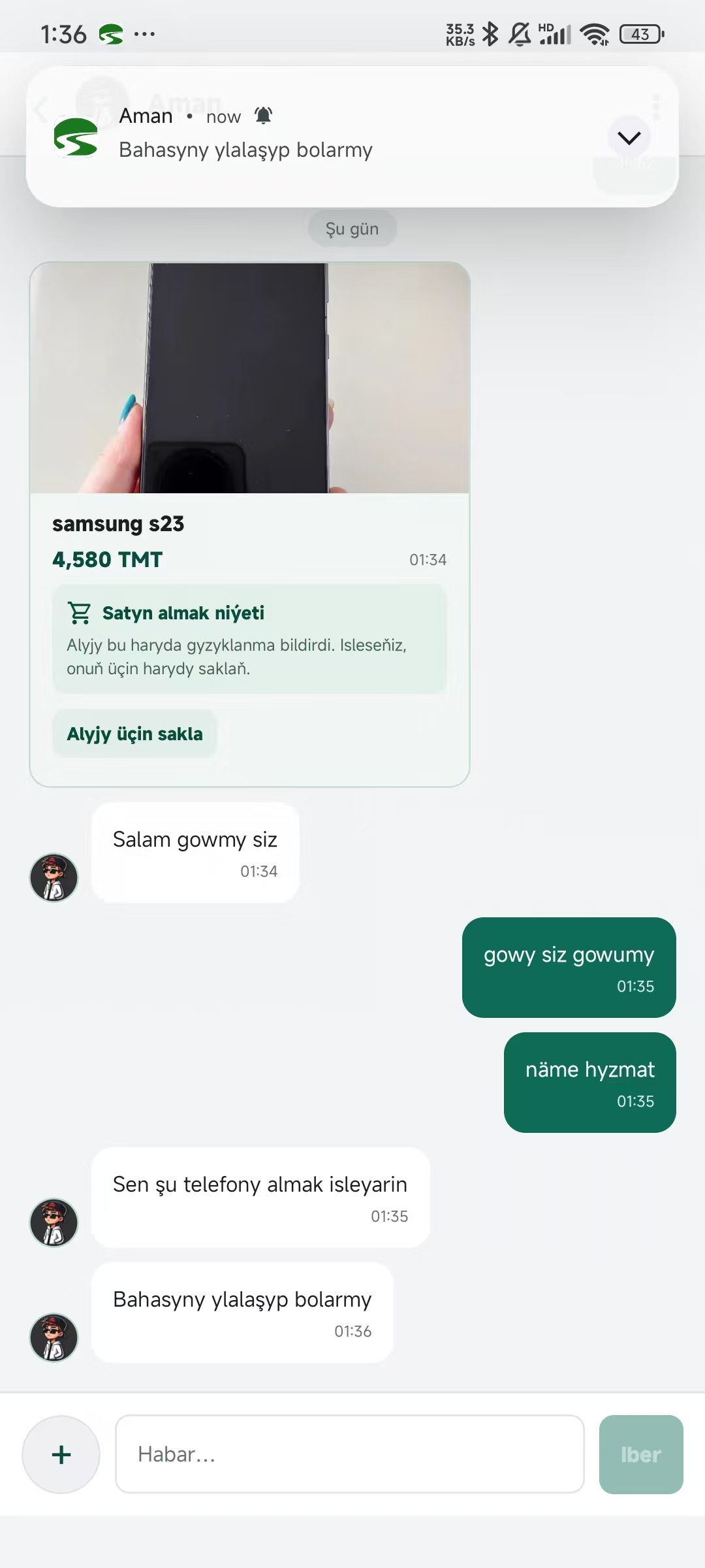 Yolbay çatynda haryt karty we habarlar bilen alyjy-satyjy gepleşigi